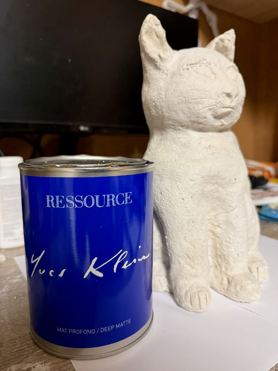 Yves Klein Cat Sculpture: Handmade Process with Original Blue Paint | Nouvelle Boheme Decor