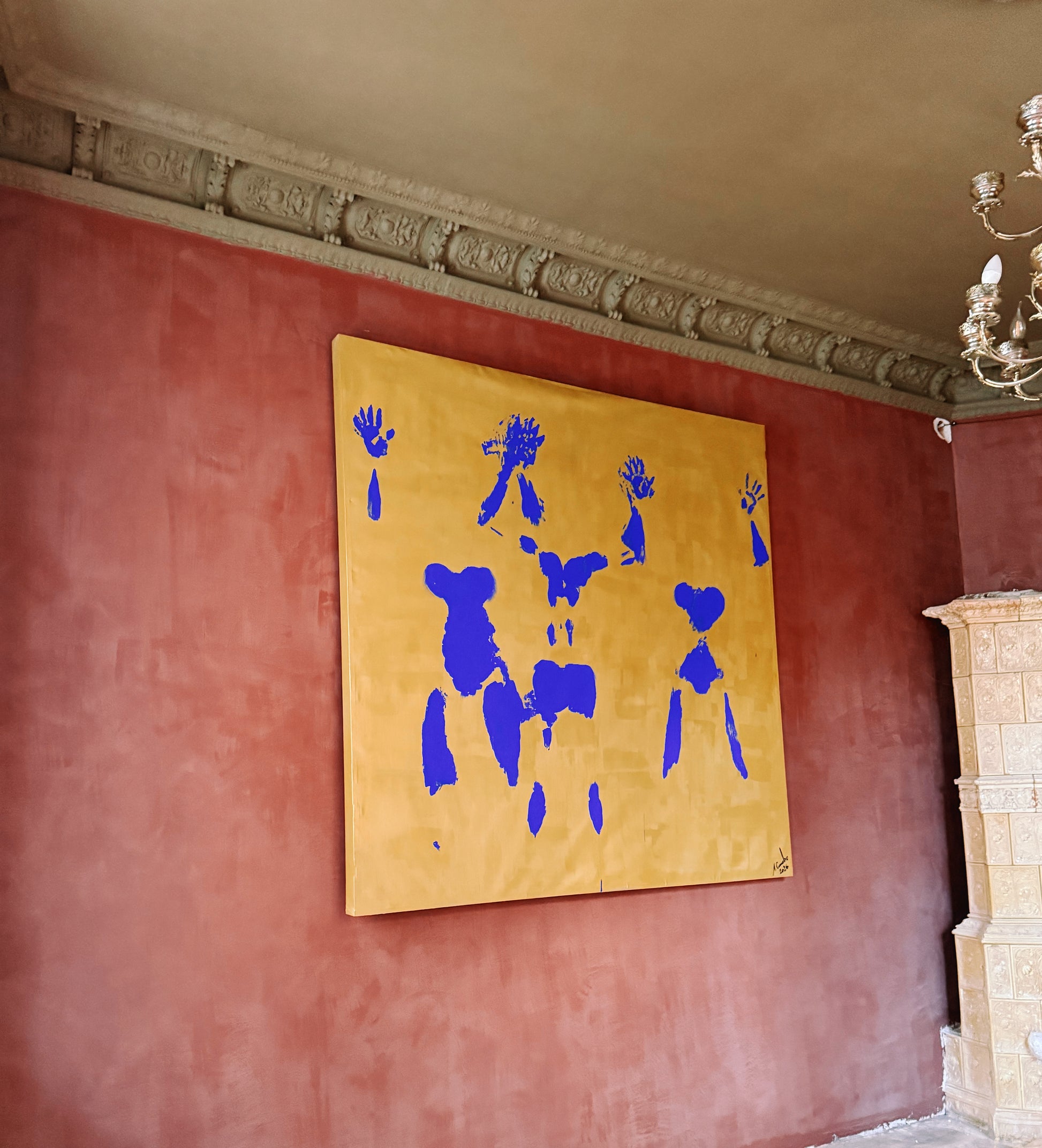 1 Anthropometry in Blue | Presence Study I | Metallic Gold Canvas 200x200cm - Yves Klein Inspired Original Modern Art
