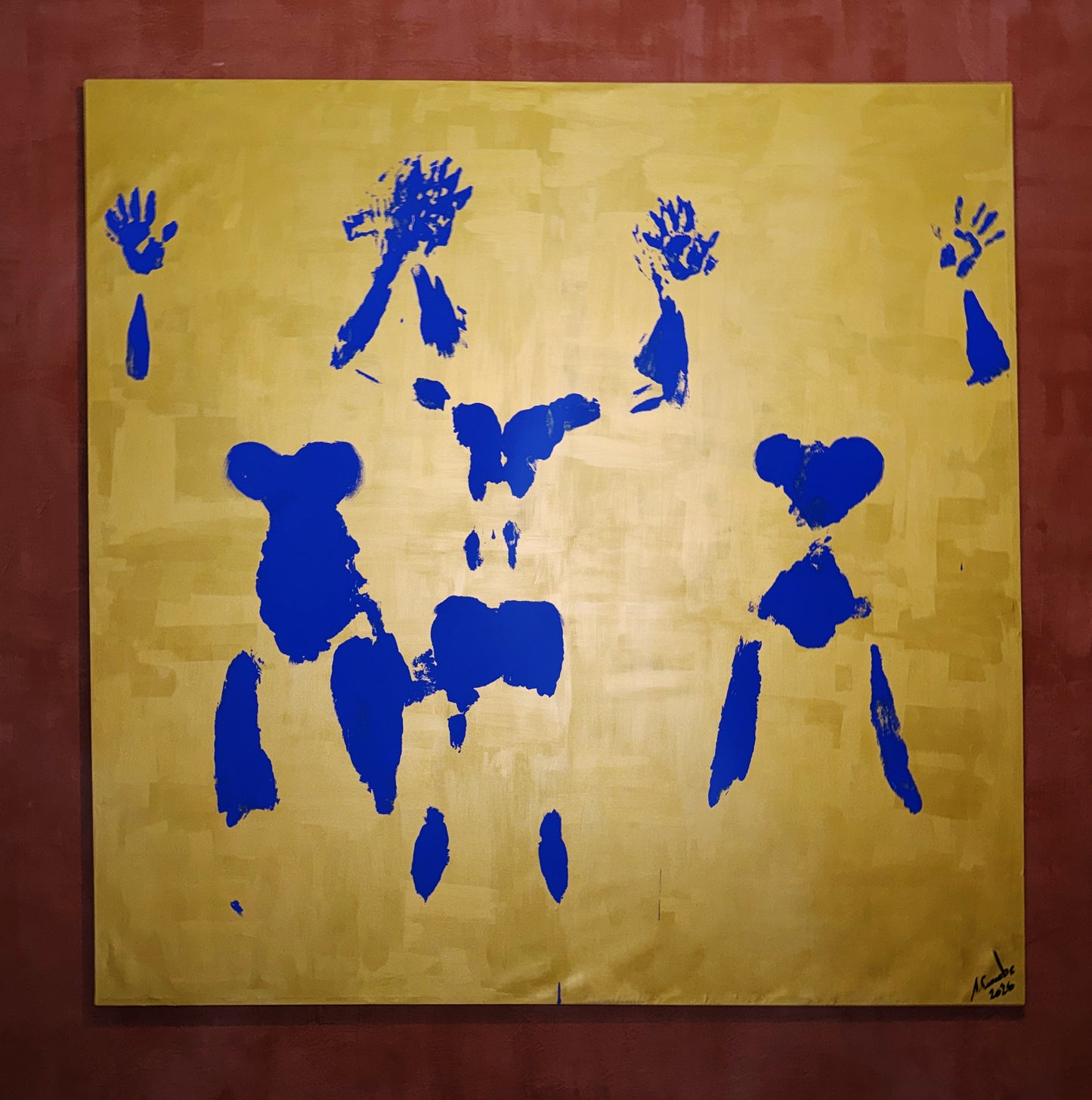 Anthropométrie in Blue | Presence Study I | Metallic Gold Canvas 200x200cm - Yves Klein Inspired Original Modern Art