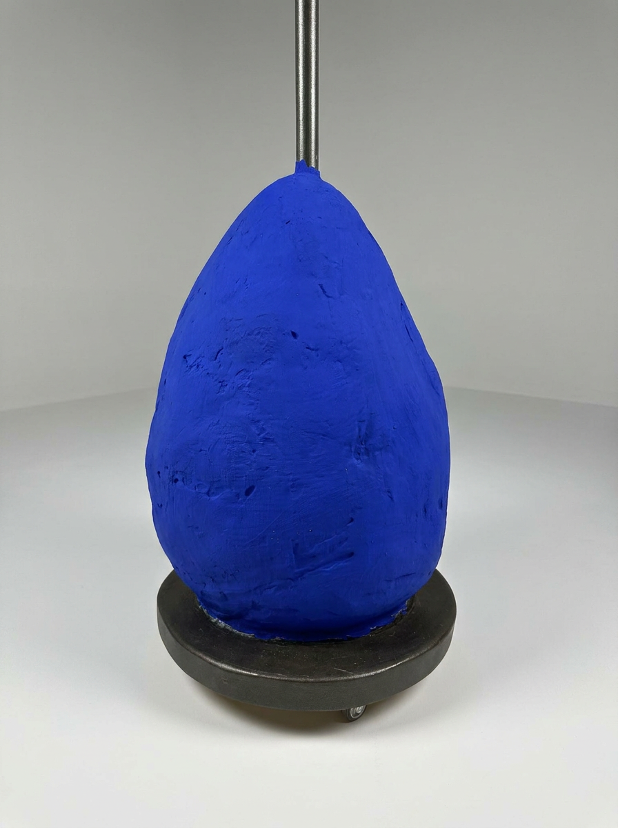 Blue ceramic teardrop-shaped object on a gray background