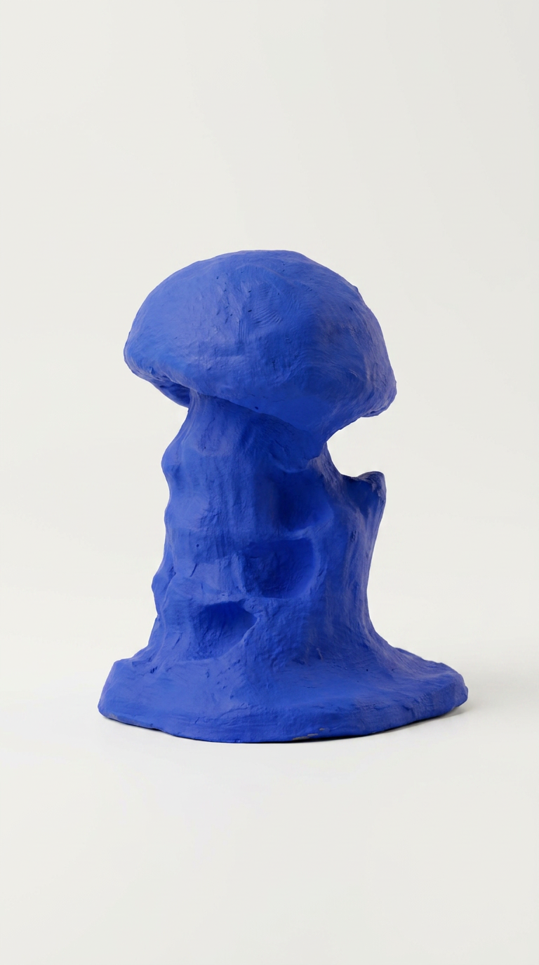 Blue Mushroom Sculpture – Handcrafted Klein Blue Clay Art (18 cm) – Yves Klein Pigment Finish